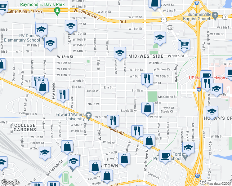 map of restaurants, bars, coffee shops, grocery stores, and more near 1486 Mc Conihe Street in Jacksonville