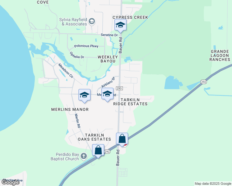map of restaurants, bars, coffee shops, grocery stores, and more near 3959 Bauer Road in Pensacola