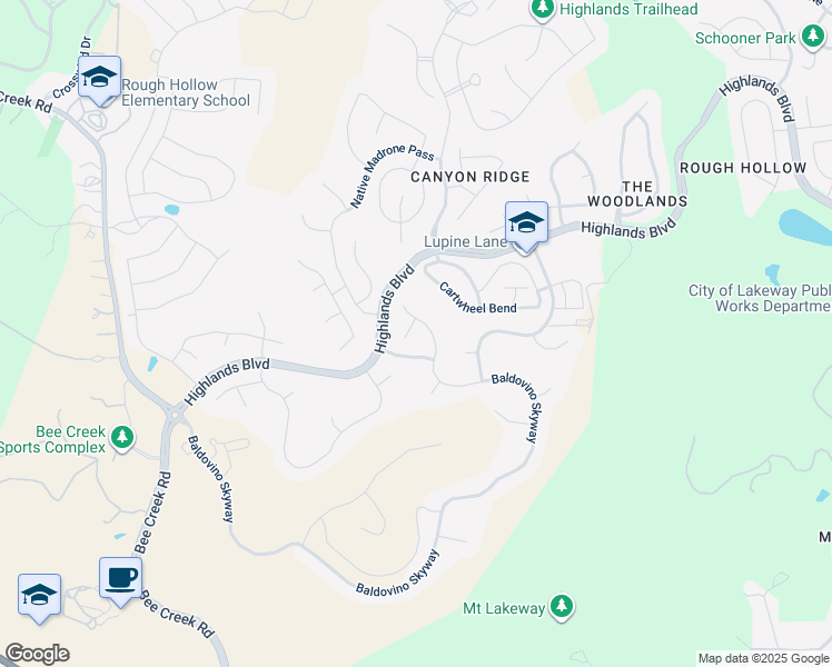 map of restaurants, bars, coffee shops, grocery stores, and more near 504 Summer Wilson Cove in Austin