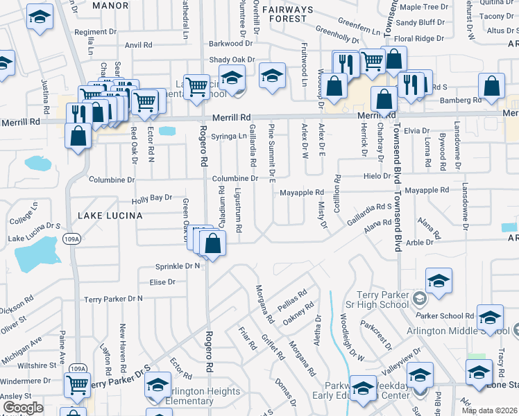 map of restaurants, bars, coffee shops, grocery stores, and more near 2334 Gaillardia Road in Jacksonville