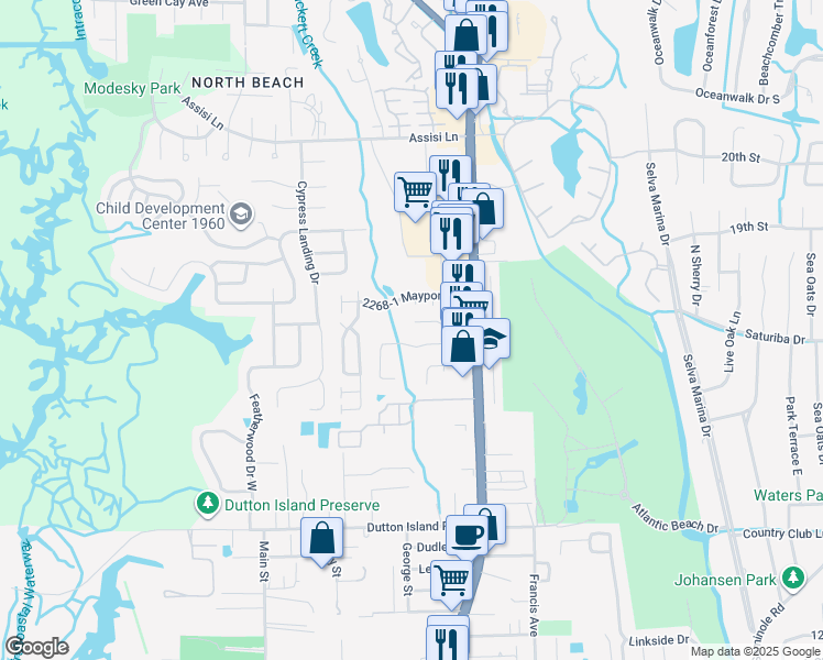 map of restaurants, bars, coffee shops, grocery stores, and more near 2158 Fairway Villas Drive in Jacksonville