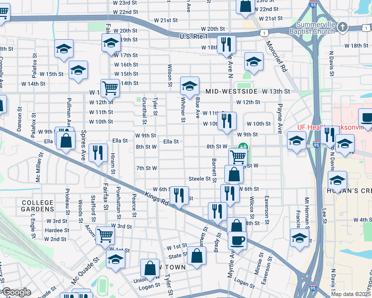 map of restaurants, bars, coffee shops, grocery stores, and more near 1486 Mc Conihe Street in Jacksonville