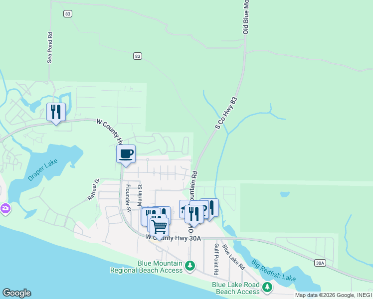 map of restaurants, bars, coffee shops, grocery stores, and more near 359 Ventana Boulevard in Santa Rosa Beach