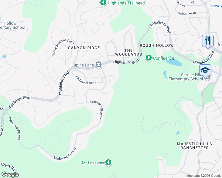 map of restaurants, bars, coffee shops, grocery stores, and more near 216 Vista Village Cove in Austin