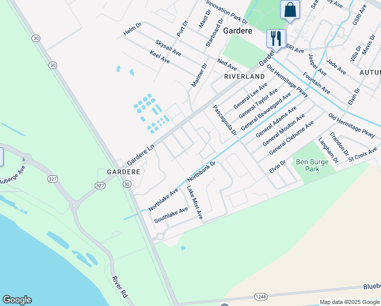 map of restaurants, bars, coffee shops, grocery stores, and more near 8625 Longwood View Avenue in Baton Rouge