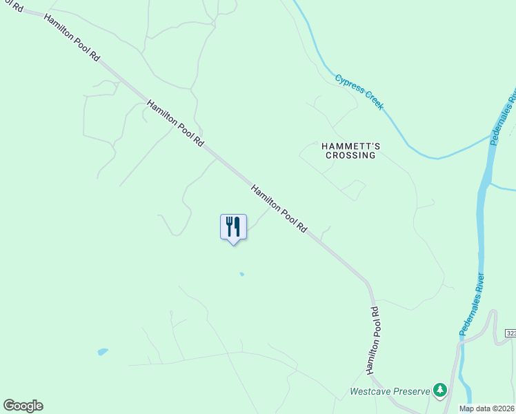 map of restaurants, bars, coffee shops, grocery stores, and more near 25711 Hamilton Pool Road in Round Mountain