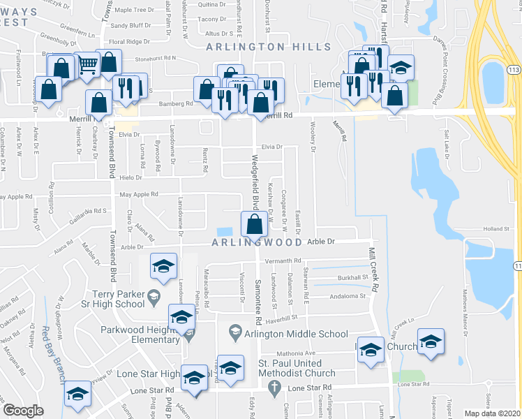 map of restaurants, bars, coffee shops, grocery stores, and more near 2509 Wedgefield Boulevard in Jacksonville