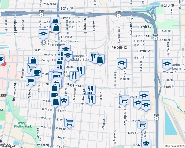 map of restaurants, bars, coffee shops, grocery stores, and more near 346 East 9th Street in Jacksonville