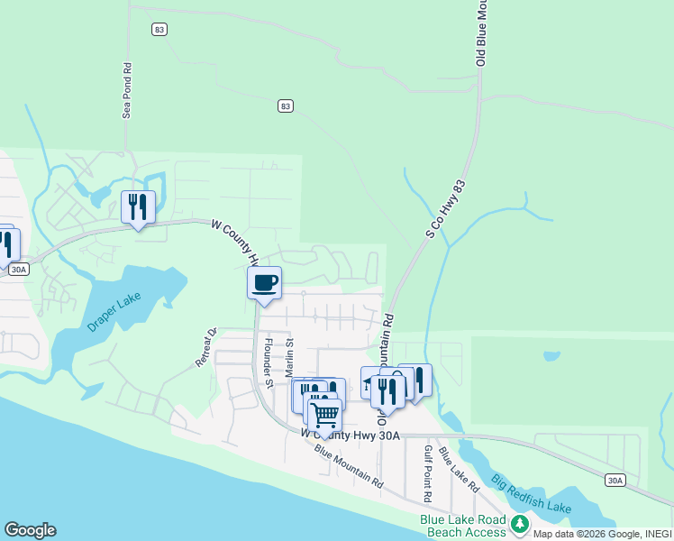 map of restaurants, bars, coffee shops, grocery stores, and more near 220 Gulfview Circle in Santa Rosa Beach