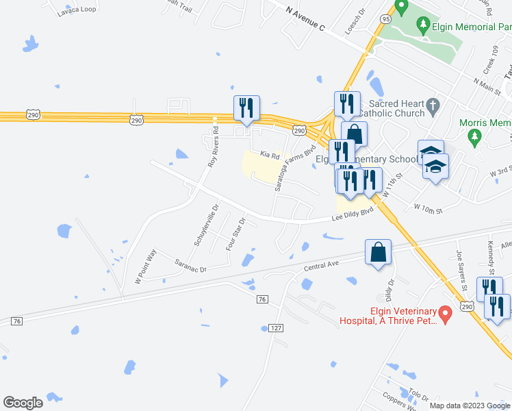 map of restaurants, bars, coffee shops, grocery stores, and more near 100 Four Star Drive in Elgin