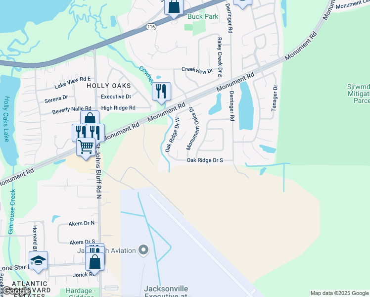 map of restaurants, bars, coffee shops, grocery stores, and more near 1617 Windlace Court in Jacksonville