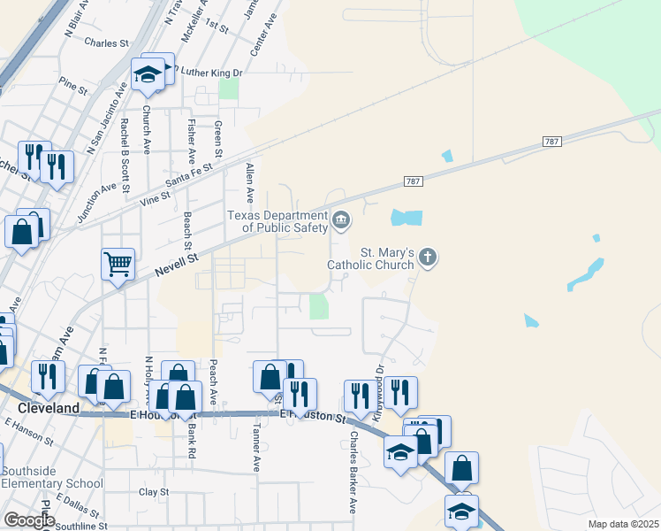 map of restaurants, bars, coffee shops, grocery stores, and more near 302 Campbell Street in Cleveland