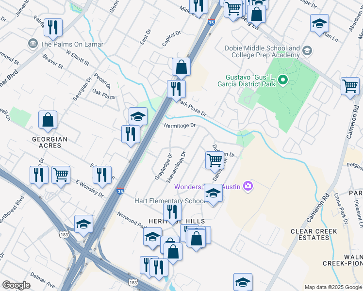map of restaurants, bars, coffee shops, grocery stores, and more near 901 Pepperell Court in Austin