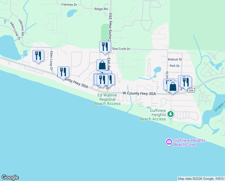 map of restaurants, bars, coffee shops, grocery stores, and more near 4368 West County Highway 30A in Santa Rosa Beach