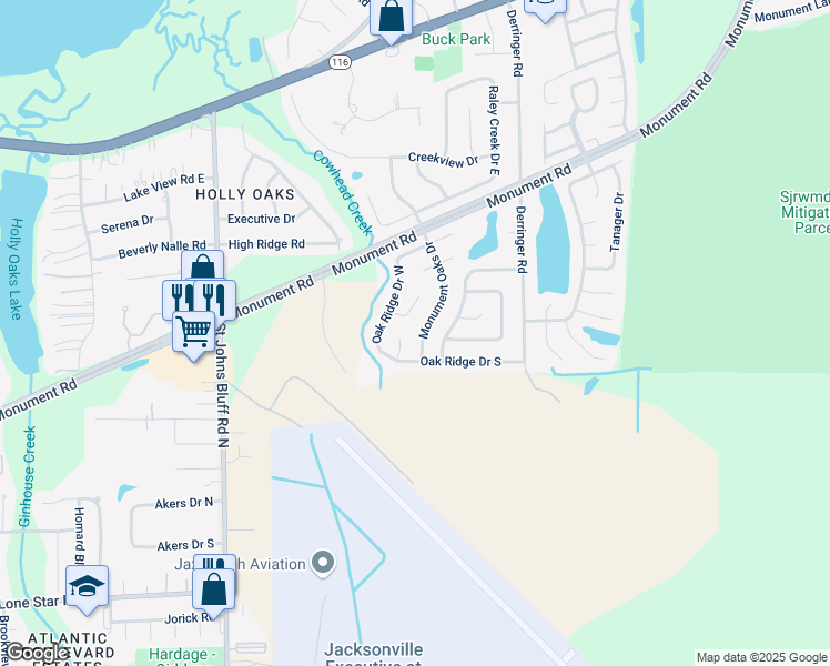 map of restaurants, bars, coffee shops, grocery stores, and more near 1617 Windlace Court in Jacksonville