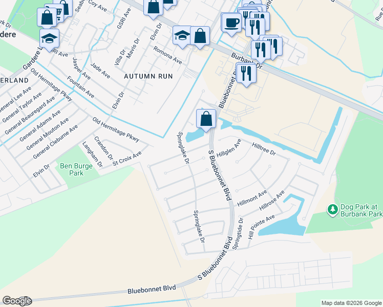 map of restaurants, bars, coffee shops, grocery stores, and more near 10445 Springbrook Avenue in Baton Rouge