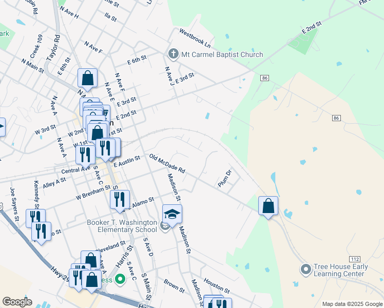 map of restaurants, bars, coffee shops, grocery stores, and more near 216 Maple Lane in Elgin