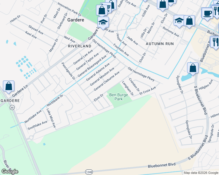 map of restaurants, bars, coffee shops, grocery stores, and more near 1820a Elvin Drive in Baton Rouge