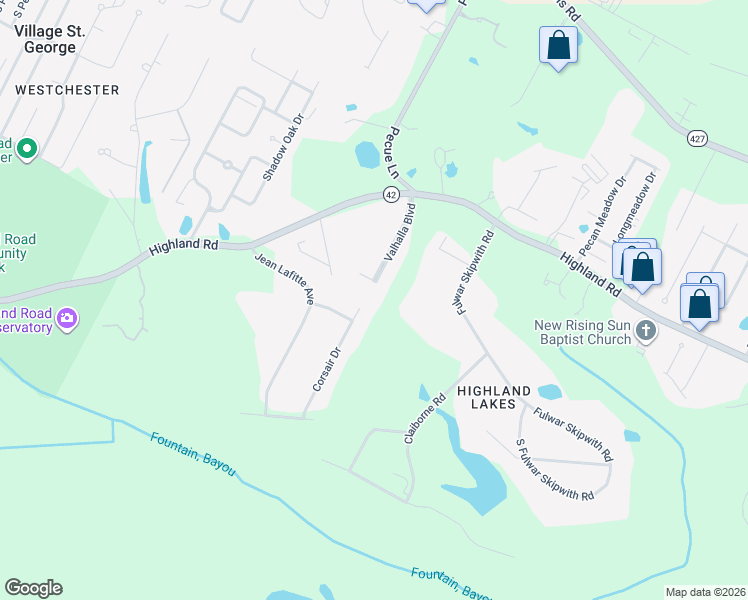 map of restaurants, bars, coffee shops, grocery stores, and more near 311 Corsair Drive in Baton Rouge