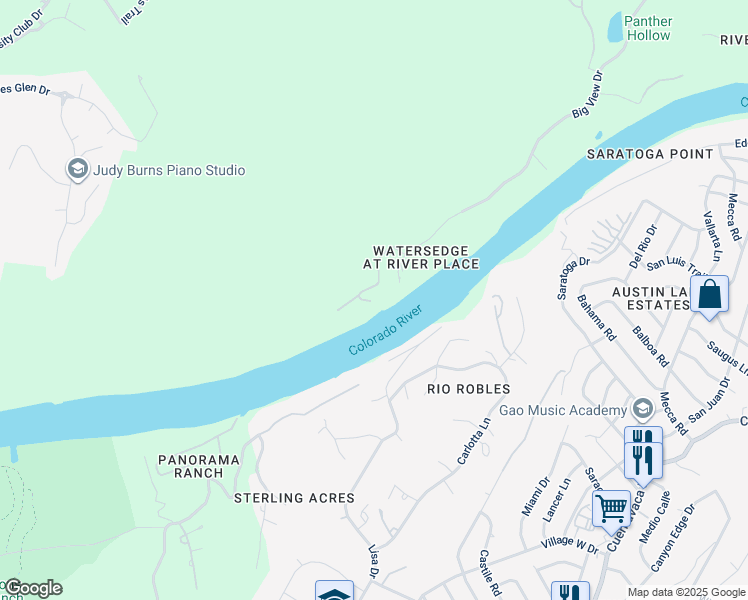 map of restaurants, bars, coffee shops, grocery stores, and more near 7909 Big View Drive in Austin