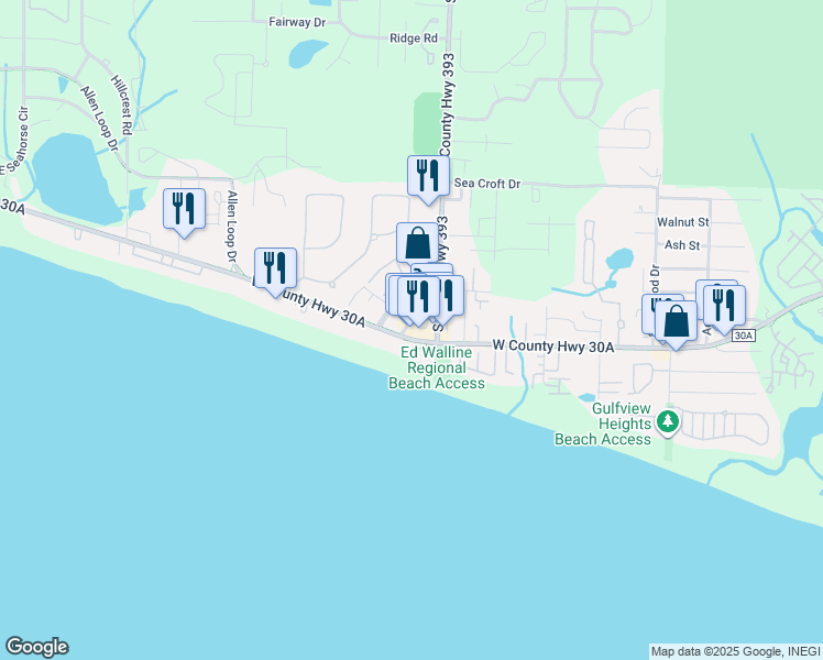 map of restaurants, bars, coffee shops, grocery stores, and more near 7 Laura Hamilton Boulevard in Santa Rosa Beach