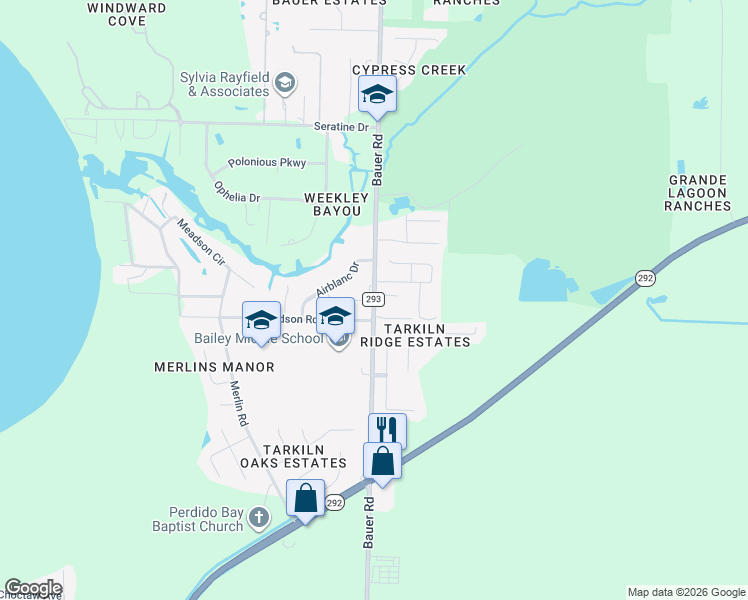 map of restaurants, bars, coffee shops, grocery stores, and more near 3937 Bauer Road in Pensacola