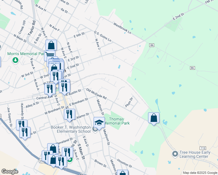 map of restaurants, bars, coffee shops, grocery stores, and more near 216 Maple Lane in Elgin