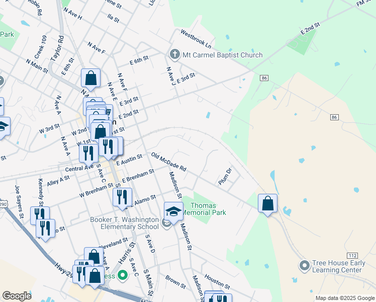 map of restaurants, bars, coffee shops, grocery stores, and more near 216 Maple Lane in Elgin