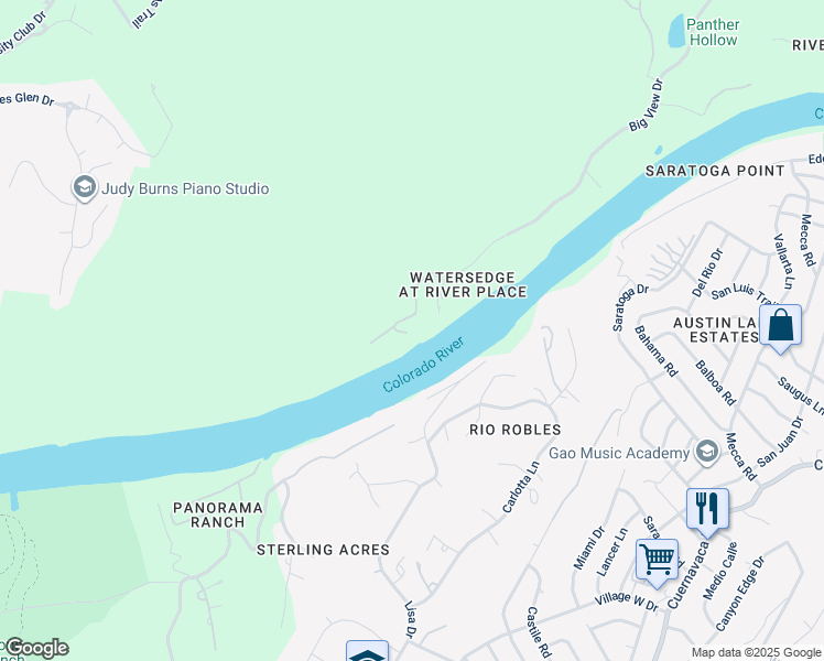 map of restaurants, bars, coffee shops, grocery stores, and more near 7909 Big View Drive in Austin