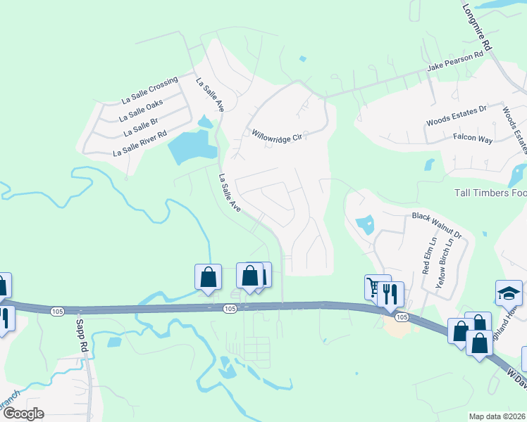 map of restaurants, bars, coffee shops, grocery stores, and more near 345 Park Terrace Dr in Conroe