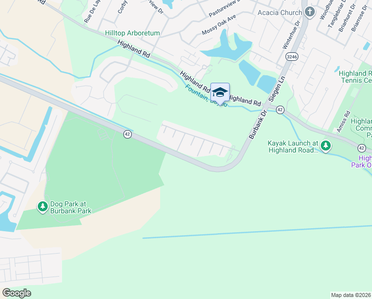 map of restaurants, bars, coffee shops, grocery stores, and more near 526 Warbler Crossing Avenue in Baton Rouge