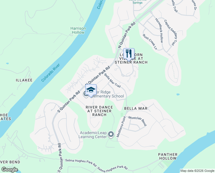 map of restaurants, bars, coffee shops, grocery stores, and more near 325 Palo Alto Way in Austin