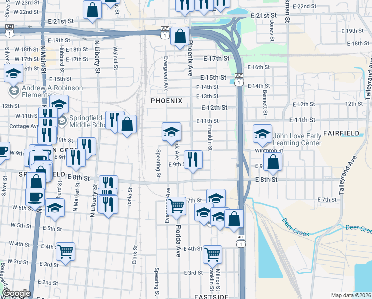 map of restaurants, bars, coffee shops, grocery stores, and more near 1039 East 10th Street in Jacksonville