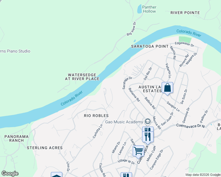 map of restaurants, bars, coffee shops, grocery stores, and more near 2205 Lauranne Lane in Austin