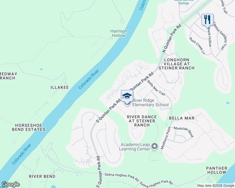 map of restaurants, bars, coffee shops, grocery stores, and more near 409 Dawn River Cove in Austin