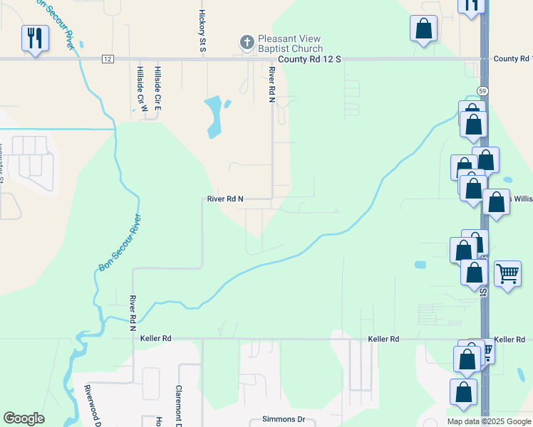 map of restaurants, bars, coffee shops, grocery stores, and more near 19233 Cool Springs Drive in Foley