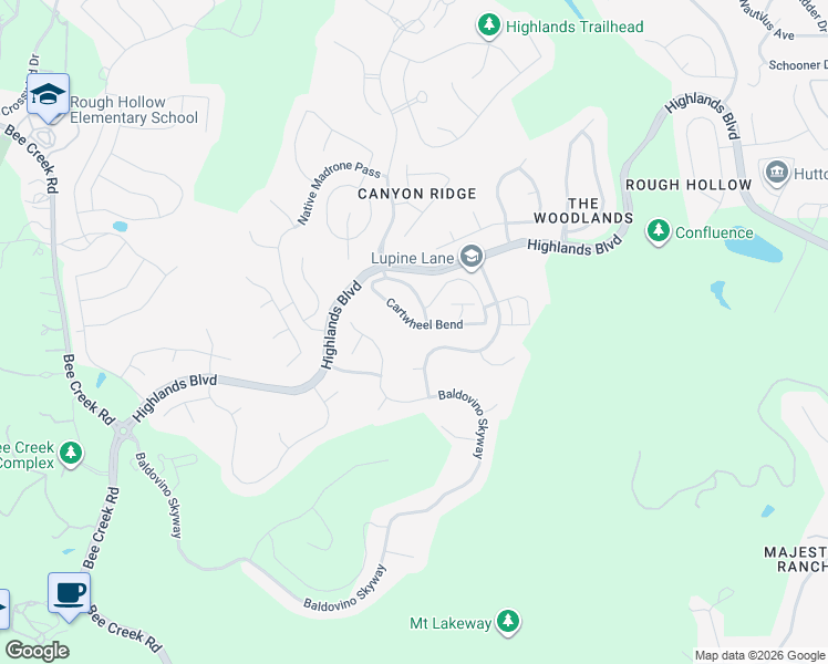 map of restaurants, bars, coffee shops, grocery stores, and more near 129 Cartwheel Bend in Spicewood