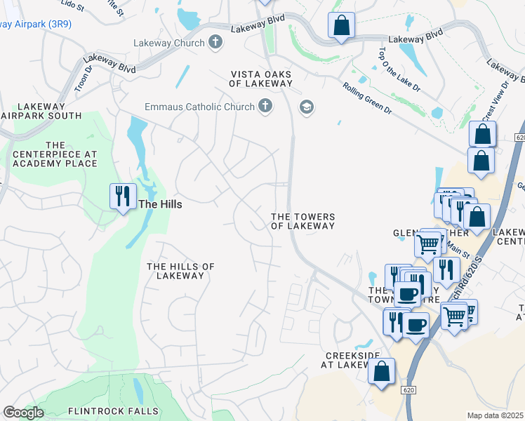 map of restaurants, bars, coffee shops, grocery stores, and more near 6 Bellwood Cove in The Hills