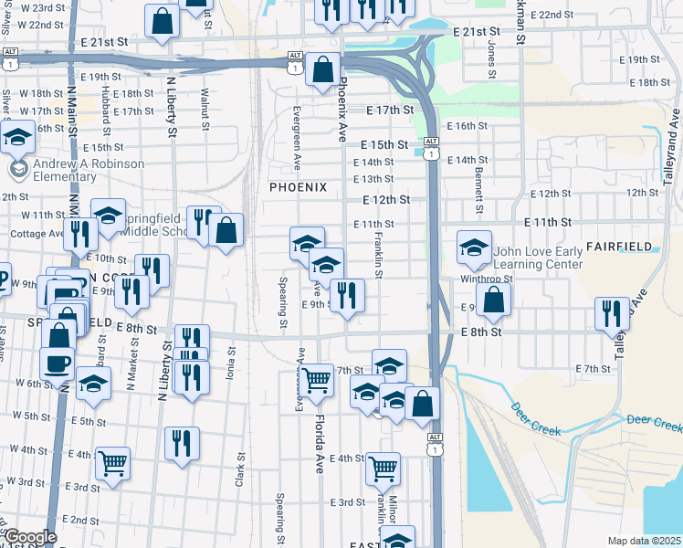 map of restaurants, bars, coffee shops, grocery stores, and more near 1956 Phoenix Avenue in Jacksonville