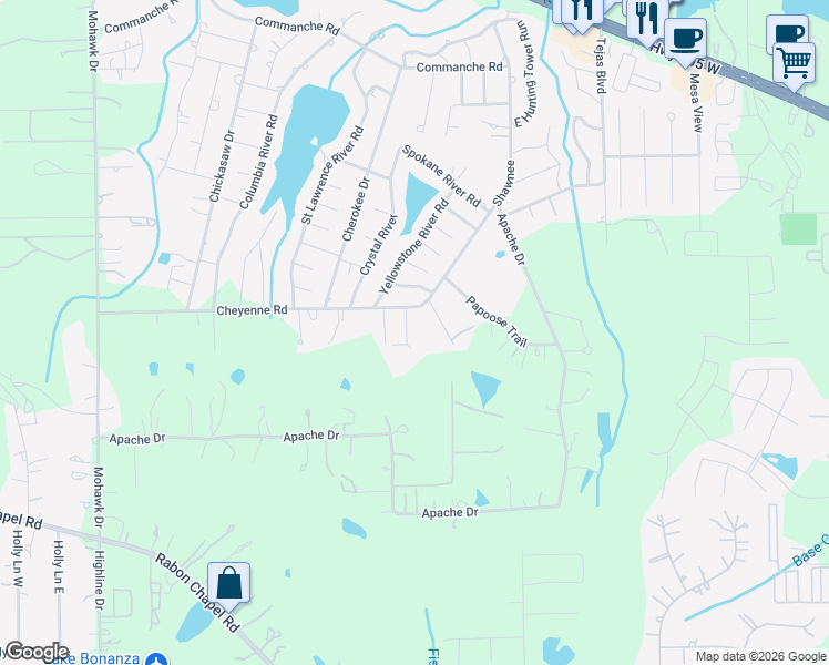 map of restaurants, bars, coffee shops, grocery stores, and more near 1006 Cheyenne Road in Montgomery