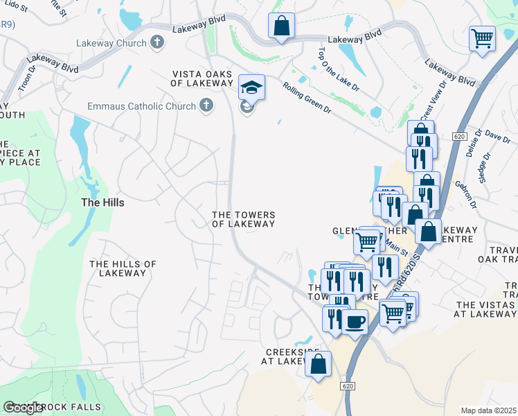 map of restaurants, bars, coffee shops, grocery stores, and more near 1917 Lohmans Crossing Road in Austin
