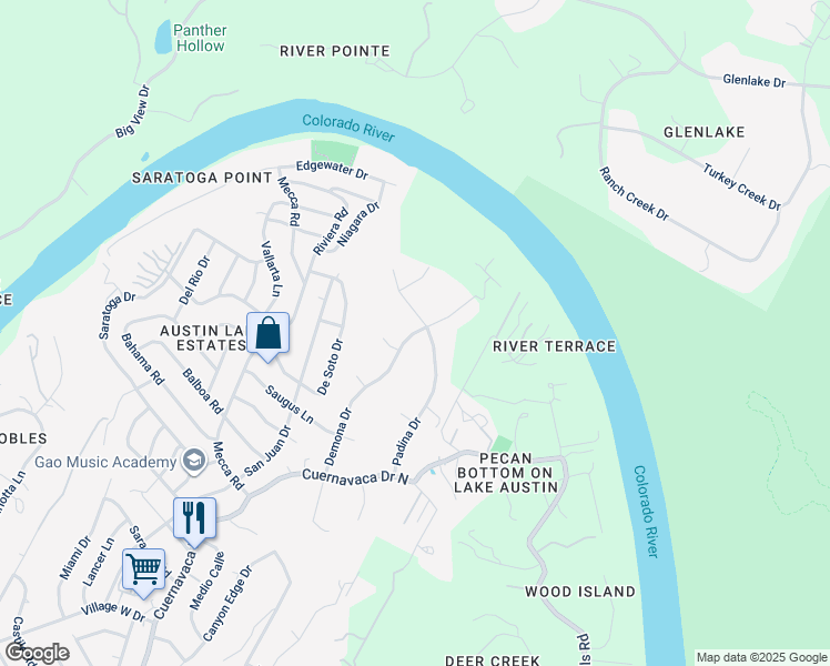 map of restaurants, bars, coffee shops, grocery stores, and more near 2722 Demona Drive in Austin