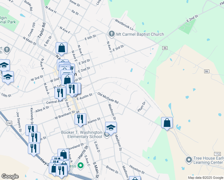 map of restaurants, bars, coffee shops, grocery stores, and more near 110 Hillside Cove in Elgin
