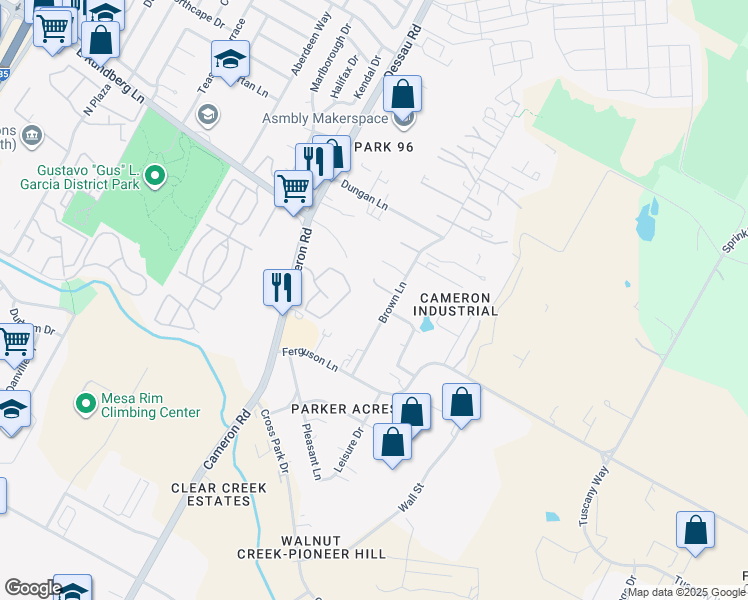 map of restaurants, bars, coffee shops, grocery stores, and more near 9202 Brown Lane in Austin