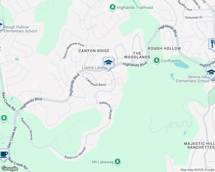 map of restaurants, bars, coffee shops, grocery stores, and more near 219 Cartwheel Bend in Spicewood