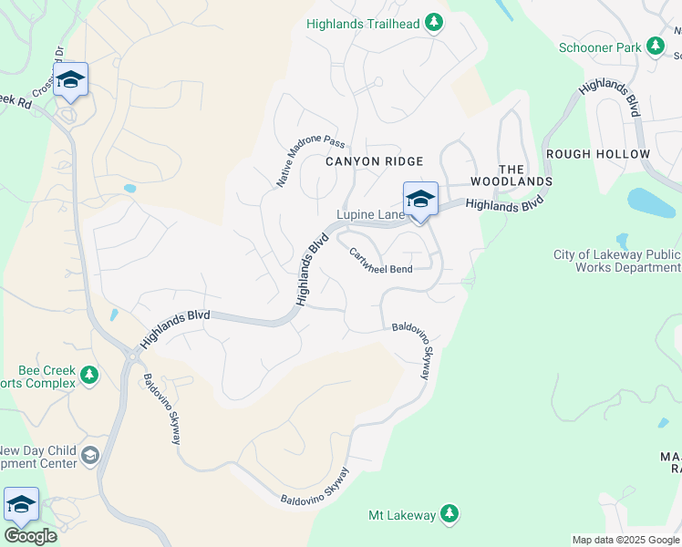 map of restaurants, bars, coffee shops, grocery stores, and more near 521 Baldovino Skyway in Austin