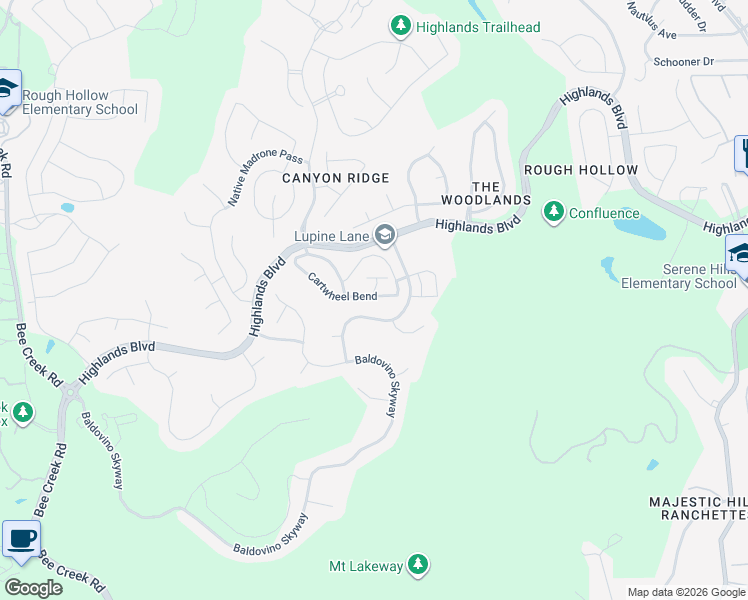 map of restaurants, bars, coffee shops, grocery stores, and more near 219 Cartwheel Bend in Spicewood