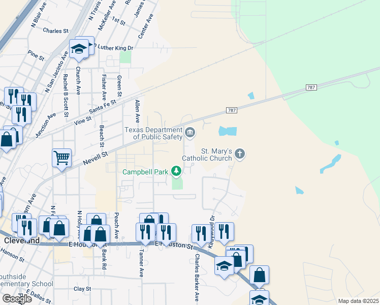 map of restaurants, bars, coffee shops, grocery stores, and more near 302 Campbell Street in Cleveland