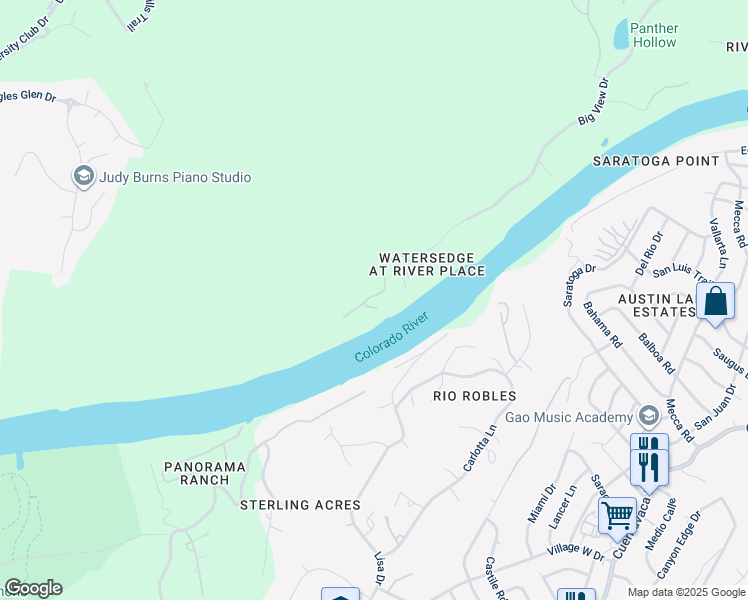 map of restaurants, bars, coffee shops, grocery stores, and more near 7909 Big View Drive in Austin