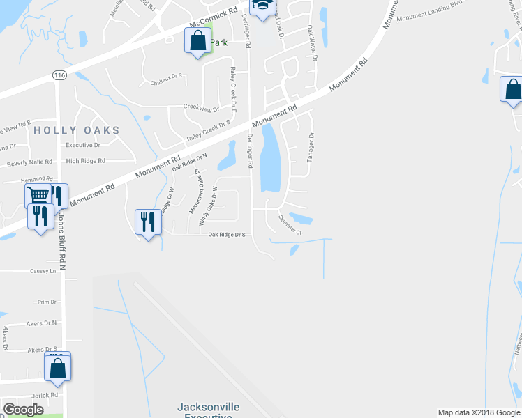 map of restaurants, bars, coffee shops, grocery stores, and more near 11521 Fort Caroline Lakes Drive South in Jacksonville